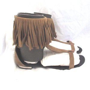 GIUSEPPE ZANOTTI BALMAIN Fringe Ankle Sandal Flat Boho Shoe 36 Suede Hippie